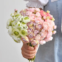 Bunga Buket Mini Ranunculus Mawar Teh Buatan Grosir untuk Dekorasi Wisuda, Hari Ibu, Hari Valentine, Rumah, dan Pernikahan