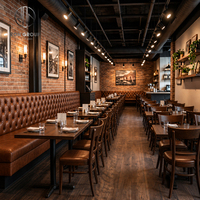 Juego de Muebles Personalizados para Restaurante Ron Group, Asientos de Cuero con Botones, Mesa Cuadrada y Silla con Estructura de Madera