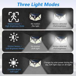 Lampe solaire murale à détecteur de mouvement 100 LED IP65, éclairage de sécurité extérieur, décoration de balustrade de jardin, lampadaire solaire - Product Image 5