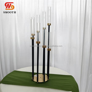 Candelabro de Metal Liso con 8 Cabezas, Diseño de Espejo Negro y Dorado, Centro de Mesa de 165 cm para Decoración de Bodas - Product Image 2