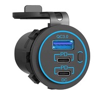 Chargeur USB 12V pour voiture, bateau, marine, PD 20W, 18W, QC3.0, prise USB, chargeur de voiture à charge rapide avec interrupteur d'alimentation, prise USB 12V