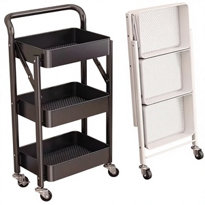 <strong>Small</strong> Carbon Steel Foldable Trolley <strong>Shelf</strong> Multi-layer Storage Rack for <strong>Kitchen</strong> Bathroom Bedroom with No Installation Required - Product Image 1