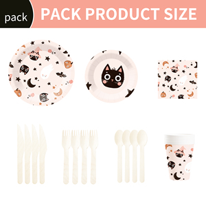 อุปกรณ์จัดปาร์ตี้ฮาโลวีน DAMAI ลายฟักทอง แมวดำ และผีน่ารัก ดีไซน์สีม่วงและดำ จานและผ้าเช็ดปากธีมฮาโลวีน - Product Image 6