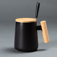 Tasses en céramique avec poignée en bois de style nordique, grande capacité, avec couvercle et cuillère, pour le thé, la maison, le bureau, Taza Cafe