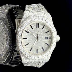 Luxury Men's Iced <b>Watch</b> VVS Moissanite Mechanical Movement Stainless Steel <b>Case</b> Glass Dial 10 Bar Water Resistant Bracelet Clasp - Product Image 1