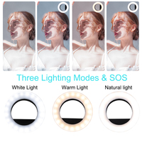 Clip sur Selfie Ring Light 40 lumière LED avec 3 modes d'éclairage luminosité en continu pour iPhone/Android téléphone portable iPad ordinateur portable