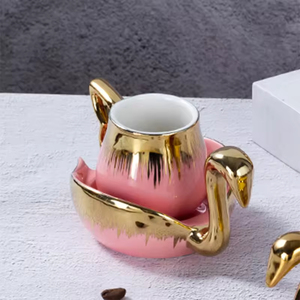 Hot bán màu sang trọng sứ chiếc đĩa và tách trà gốm thiên nga hình 100ml cà phê cup Set với vàng khung - Product Image 3
