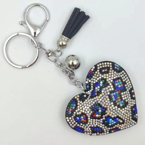 New Diamond Heart Leopard Keychain Bling Crystal Rhinestone <b>Key</b> <b>Chains</b> Glass Heart Star Bag Shape Leather Keyring Heart - Product Image 3