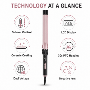 <span class=keywords><strong>Plancha</strong></span> de Pelo Eléctrica Portátil de Aluminio de Alta Calidad para Mujer, con Pantalla LED de Temperatura, Iónica, PTC, Calentamiento Rápido, 25 mm - Product Image 4