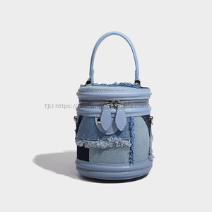 Design Western Style <b>Bucket</b> Bag Denim Stitching Casual Satchel Versatile Crossbody <b>Small</b> Bag Popular Fashion Style Tanjing - Product Image 3