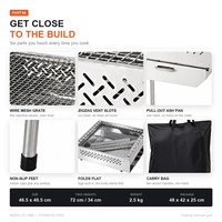 Barbecue au charbon de bois pliable portable 46,5x40,5 cm en acier inoxydable, hauteur réglable pour le camping et la terrasse