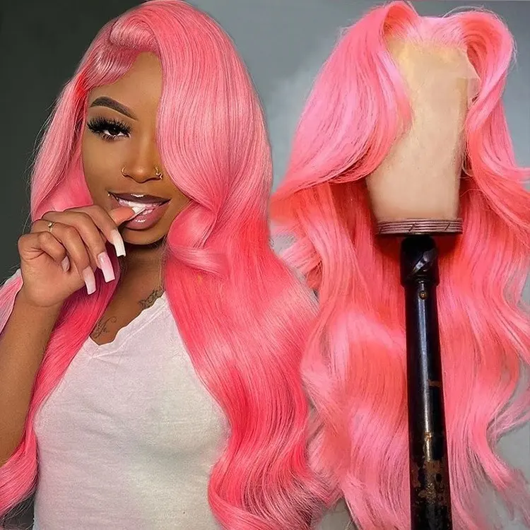 Pink colorful lace front wig gray human hair wigs 100% Unprocessed Human Hair 13x4 Lace Frontal Wig For Black Women