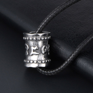 Collier avec pendentif mantra à six syllabes, en acier inoxydable, style tibétain, breloque à thème, cordon en cuir de 60 cm, SP524 - Product Image 4