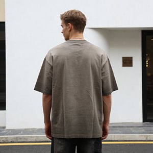 T-shirt Homme 500 GSM Hip-Hop/<span class=keywords><strong>Rap</strong></span> Délavé à l'Acide Coupe Oversize Épaules Tombantes Doux 100% Coton Biologique – Nouvelle Collection - Product Image 6