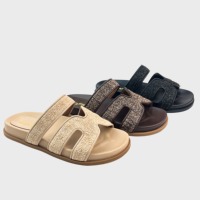Sandales plates décontractées pour femmes en raphia tressé, respirantes, confortables et légères, mules en paille à enfiler