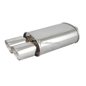High performance T304SS stainless steel Oval Muffler Exhaust 2.5 Inlet"/3.5" Outlet Double Wall Slant Dual Tip