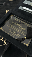 Invitations de mariage de luxe en coffret, en velours premium, avec monogramme pressé or, invitation en plexiglas, invitation en acrylique sur mesure
