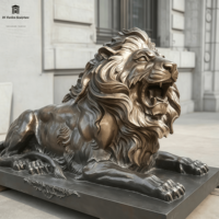 Sculpture de lion antique en bronze sur mesure, statue de lion religieuse moulée à la main pour l'entrée d'une église, d'une cathédrale, d'une villa ou d'un paysage extérieur