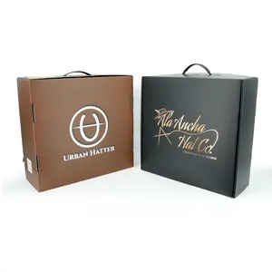 हैट पैकिंग के लिए अच्छी तरह से प्राप्त रंगीन नालीदार बक्से, हैंडल के साथ कस्टम मुद्रित हैट या कैप मेलर बॉक्स