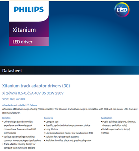 Alimentation électrique LED PHILIPS Xitanium HE 26W 0.5-0.65A 40V DS I 230V G4, boîtier en plastique - Product Image 2