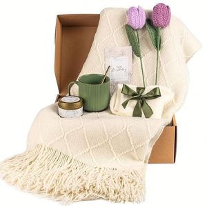 Unique Self Care <b>Gift</b> Basket Custom Logo Women <b>Gift</b> Set Promotion Mother's Day Rose Flower Candles Blanket Mug <b>Gift</b> Sets for Mom - Product Image 5