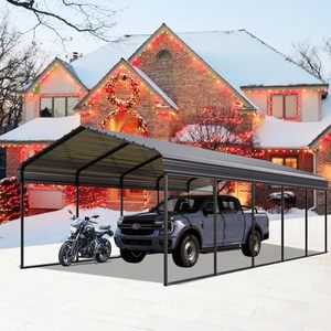 Abri de voiture 12x20 pieds, abri de jardin extérieur en métal robuste, abri de voiture en métal avec toit galvanisé - Product Image 1
