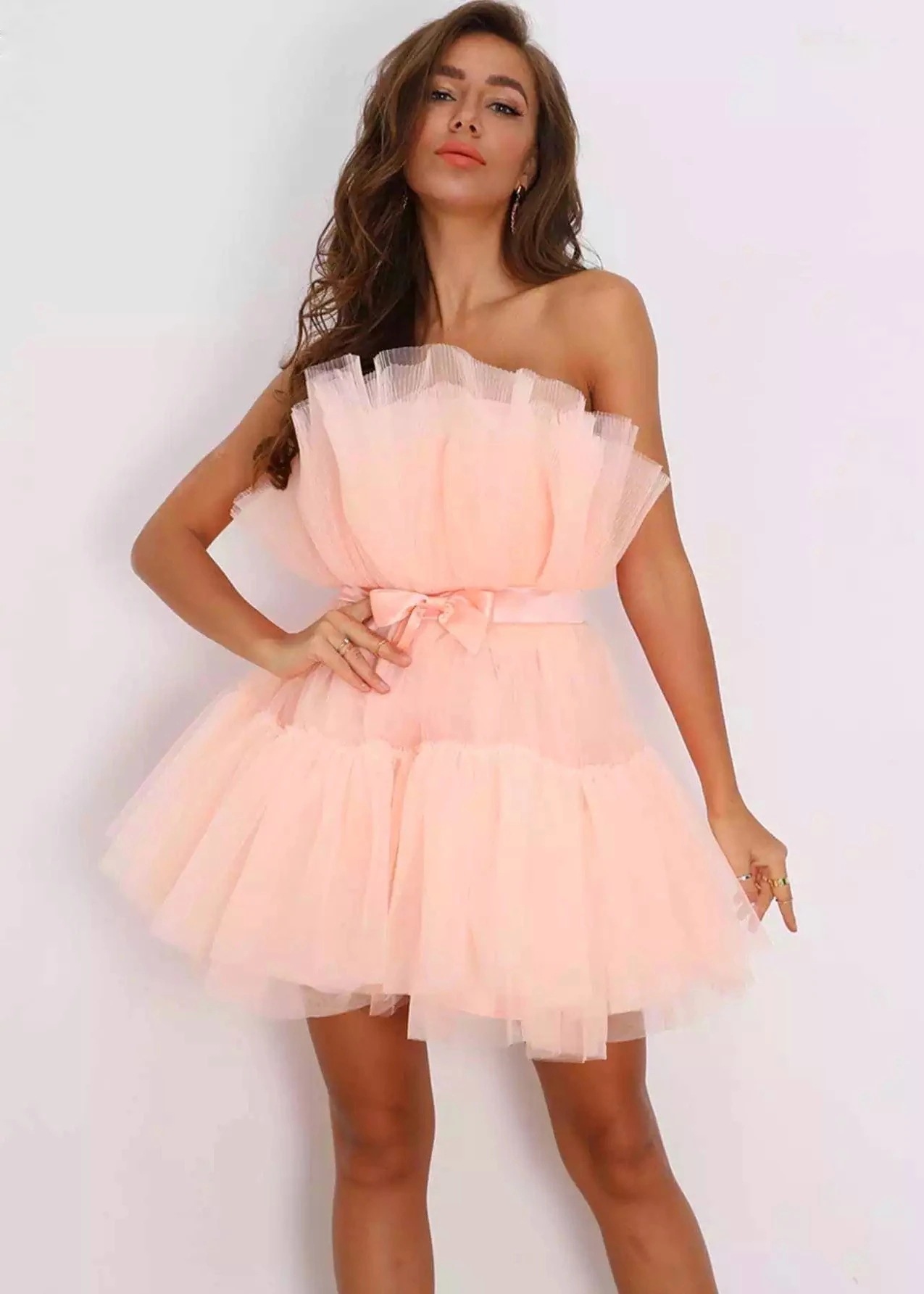 joyfunear bow front layered tube tulle dress Elegant Mesh Party for Women Womens dresses