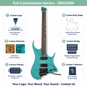 Guitare électrique sans tête personnalisée en usine, 6 cordes, corps en acajou, manche en érable, micros H-H, instrument de performance de voyage - Product Image 4