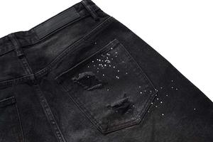 Broken Patch Shiny Diamond Street Fashion Trend Style Cintura elástica Casual Hombres Negro lavado Pierna recta Pierna ancha Jeans para hombres - Product Image 3