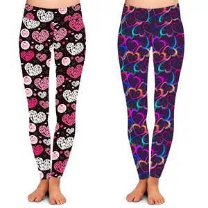 New arrival women wholesale 92% Polyester 8% Spandex 230gsm digital Print pink heart be my valentine Legging