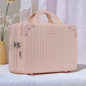 Sac carré rétro, mini valise de 15 pouces avec serrure à combinaison, bagage à main portable, couleur unie, design à rivets, roues pivotantes - Product Image 3