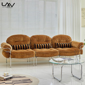 Estilo de diseñador Sala de estar Sofá vintage Hotel Villa Marco de metal Lujo Tela marrón Sofá de 3 asientos Muebles - Product Image 1