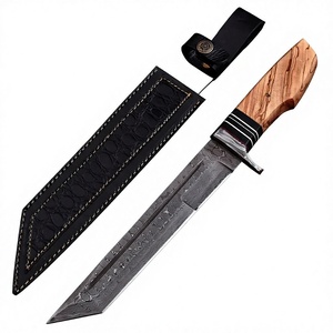 Couteau à lame fixe en acier Damas, lame droite pied-de-mouton, qualité industrielle, manche en bois, pour sculpture, tactique, camping en extérieur, OEM - Product Image 1