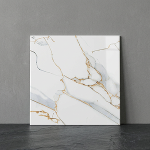 Carreaux de sol en céramique émaillée effet dalle de marbre blanc 400x400mm, porcelaine, pour salon, intérieur - Product Image 5