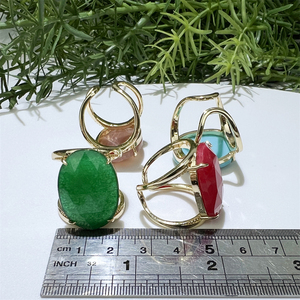 Chính hãng đá Amazonit đá quý hình dạng hình bầu dục Nhẫn mạ vàng Sunstone <span class=keywords><strong>Ruby</strong></span> thạch anh tím vòng có thể điều chỉnh cho <span class=keywords><strong>Amazon</strong></span> etsy Hot Bán - Product Image 4