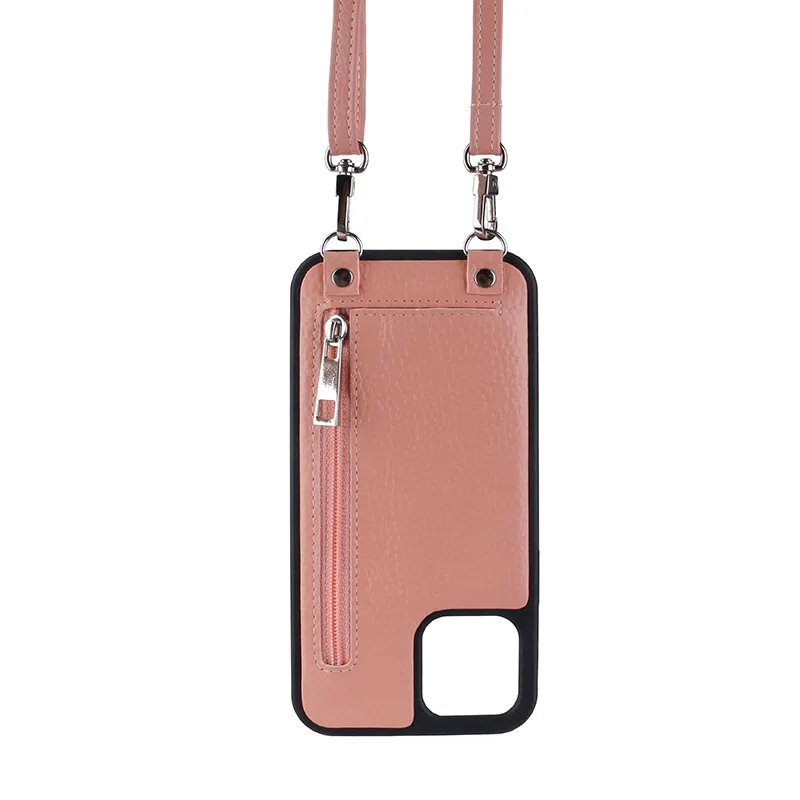 Fashion Phone Cover Custom PU Leather Lanyard Phone Case with Strap