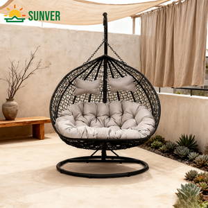 ชิงช้าตั้งสำหรับลานบ้านชุดเฟอร์นิเจอร์กลางแจ้งเปลญวนหวายคู่หวายหวายแบบโมเดิร์นแขวนเก้าอี้ไข่สวนวิลล่ากันน้ำ - Product Image 1
