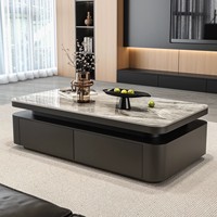 Table basse rectangulaire en porcelaine de style italien avec espace de rangement, sans assemblage requis, moderne, minimaliste, luxe léger pour