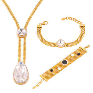 Conjunto de Collar y Pulsera de Acero Inoxidable con Incrustaciones de Circonita, Estilo Europeo Americano, Chapado en Plata/Oro HWASAN, Geométrico - Product Image 5