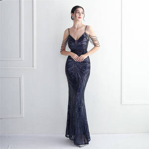 Вечернее платье ручной работы <span class=keywords><strong>2026</strong></span> года для банкета и свадьбы, с перекрестными бретелями, вырезами, бисером, цепочками и пайетками - Product Image 3