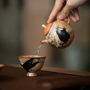 Set teh <span class=keywords><strong>Kung</strong></span> <span class=keywords><strong>Fu</strong></span> buatan tangan 100ml teko keramik pola kucing porselen gaya Tiongkok dan untuk kopi atau teh untuk Hotel - Product Image 2