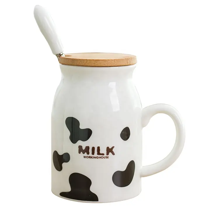 270มิลลิลิตรน่ารักวัวที่กำหนดเองพิมพ์นำมาใช้ใหม่นมถ้วยชาที่มีฝาปิดดื่มแก้วที่มีฝาปิด