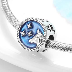 Reale 925 sterling silver 12 Stelle Acquario di Saggezza Dello Smalto Blu Del Branello di Fascini per I Braccialetti dei monili del Regalo Del Partito Quotidiano CALDA VENDITA - Product Image 3