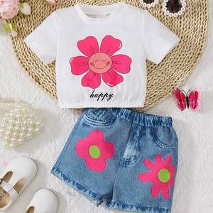 Jeans de Verano con Estampado Floral para Mujer, Nuevos, Holgados, Versátiles, en Azul Claro - Product Image 1