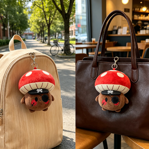 Porte-clés en peluche champignon pirate personnalisé avec logo d'usine, pendentif champignon en peluche de dessin animé, jouet promotionnel en gros à offrir - Product Image 3