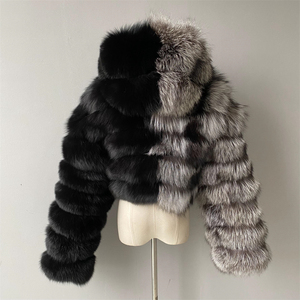 Jxwatcher <span class=keywords><strong>Cappotto</strong></span> in Vera <span class=keywords><strong>Pelliccia</strong></span> di Volpe Bicolore <span class=keywords><strong>con</strong></span> Cappuccio, Soffice e Caldo per Donna, Vendita all'Ingrosso - Product Image 5