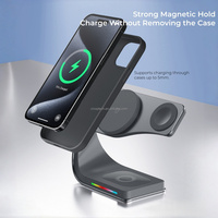 Station de charge sans fil magnétique 3-en-1 en métal 15W à charge rapide avec aimant puissant pour iPhone 17 et AirPods