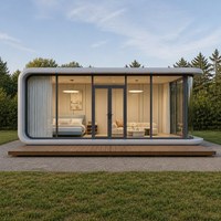 Maison modulaire en structure acier moderne, style conteneur, maison mobile avec design de mur en verre