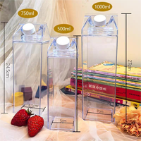 Bouteille d'eau carrée transparente de grande capacité de 750 ml (25 oz), boîte d'emballage de jus réutilisable et rotative