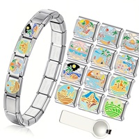 Pulsera Modular Italiana de Acero Inoxidable con Cadena de Eslabones, Elástica, Resistente al Agua, con Bolas Plateadas, para Playa y Mar
